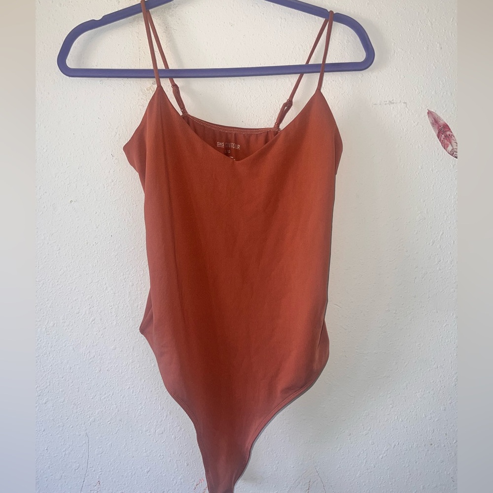 Orange Sleeveless Fitted Backless Bodysuit